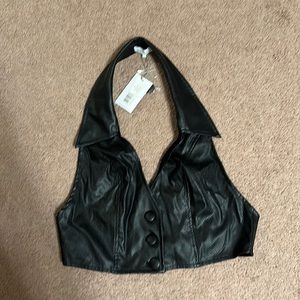 Danielle Bernstein Leather collared halter top. Size Large. NEVER WORN.